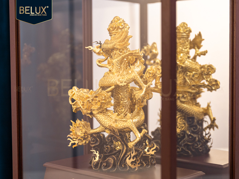 Tượng Rồng quấn cột dát vàng 24k&nbsp;36x28x17cm